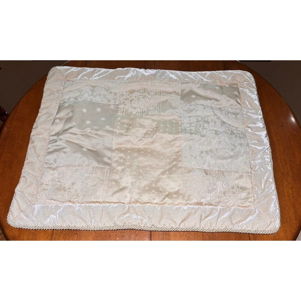 2 Croscill King Shams Cream Renaissance Velvet Brocade Patchwork 32X26”